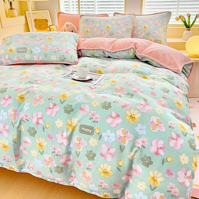 91家纺网 家纺一手货源 找家纺 琪琪阁家纺 2025新款A类全棉纯棉加牛奶绒包边款单被套四件套 花满城