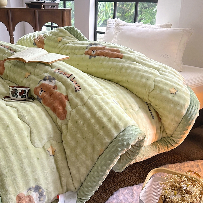 91家纺网 家纺一手货源 找家纺 丫丫家纺 2025直播热款A+兔兔绒豆豆被三层夹棉加厚毛毯毯子牛奶绒冬被泡泡兔毛绒保暖被子被芯 趴趴熊