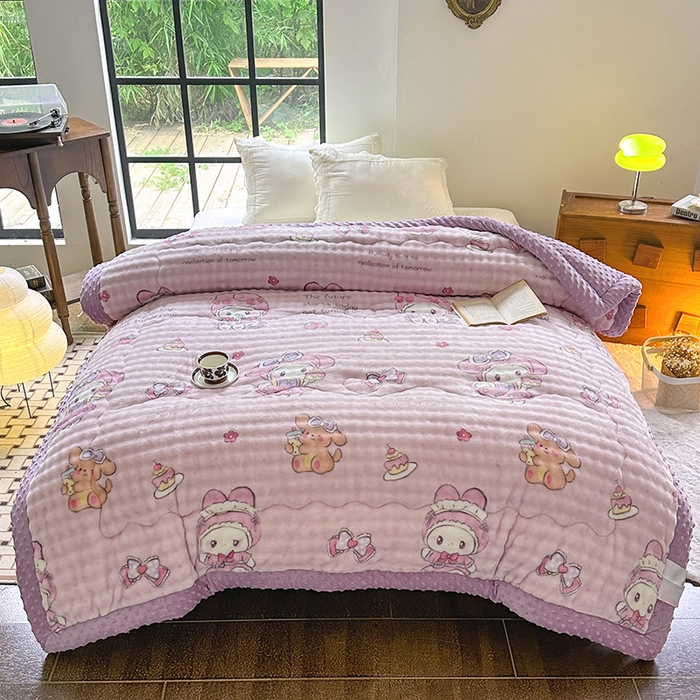 91家纺网 家纺一手货源 找家纺 丫丫家纺 2025直播热款A+兔兔绒豆豆被三层夹棉加厚毛毯毯子牛奶绒冬被泡泡兔毛绒保暖被子被芯 小美