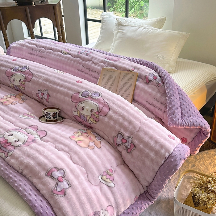 91家纺网 家纺一手货源 找家纺 丫丫家纺 2025直播热款A+兔兔绒豆豆被三层夹棉加厚毛毯毯子牛奶绒冬被泡泡兔毛绒保暖被子被芯 小美