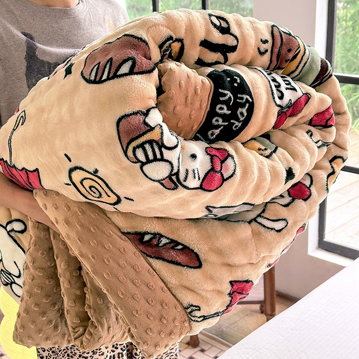 91家纺网 家纺一手货源 找家纺 丫丫家纺 2025直播热款A+兔兔绒豆豆被三层夹棉加厚毛毯毯子牛奶绒冬被泡泡兔毛绒保暖被子被芯 糖果凯特