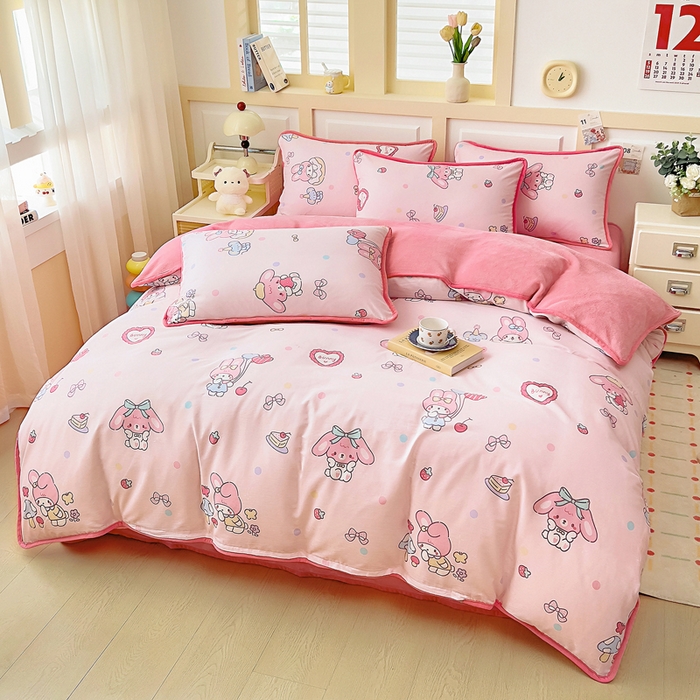 91家纺网 家纺一手货源 找家纺 琪琪阁家纺 2025新款A类全棉纯棉加牛奶绒包边款单被套四件套 可乐贝儿