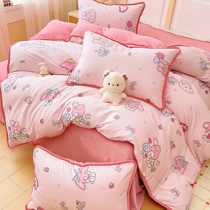 91家纺网 家纺一手货源 找家纺 琪琪阁家纺 2025新款A类全棉纯棉加牛奶绒包边款单被套四件套 可乐贝儿