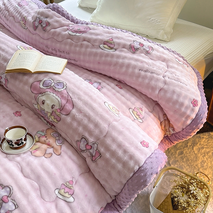 91家纺网 家纺一手货源 找家纺 丫丫家纺 2025直播热款A+兔兔绒豆豆被三层夹棉加厚毛毯毯子牛奶绒冬被泡泡兔毛绒保暖被子被芯 小美