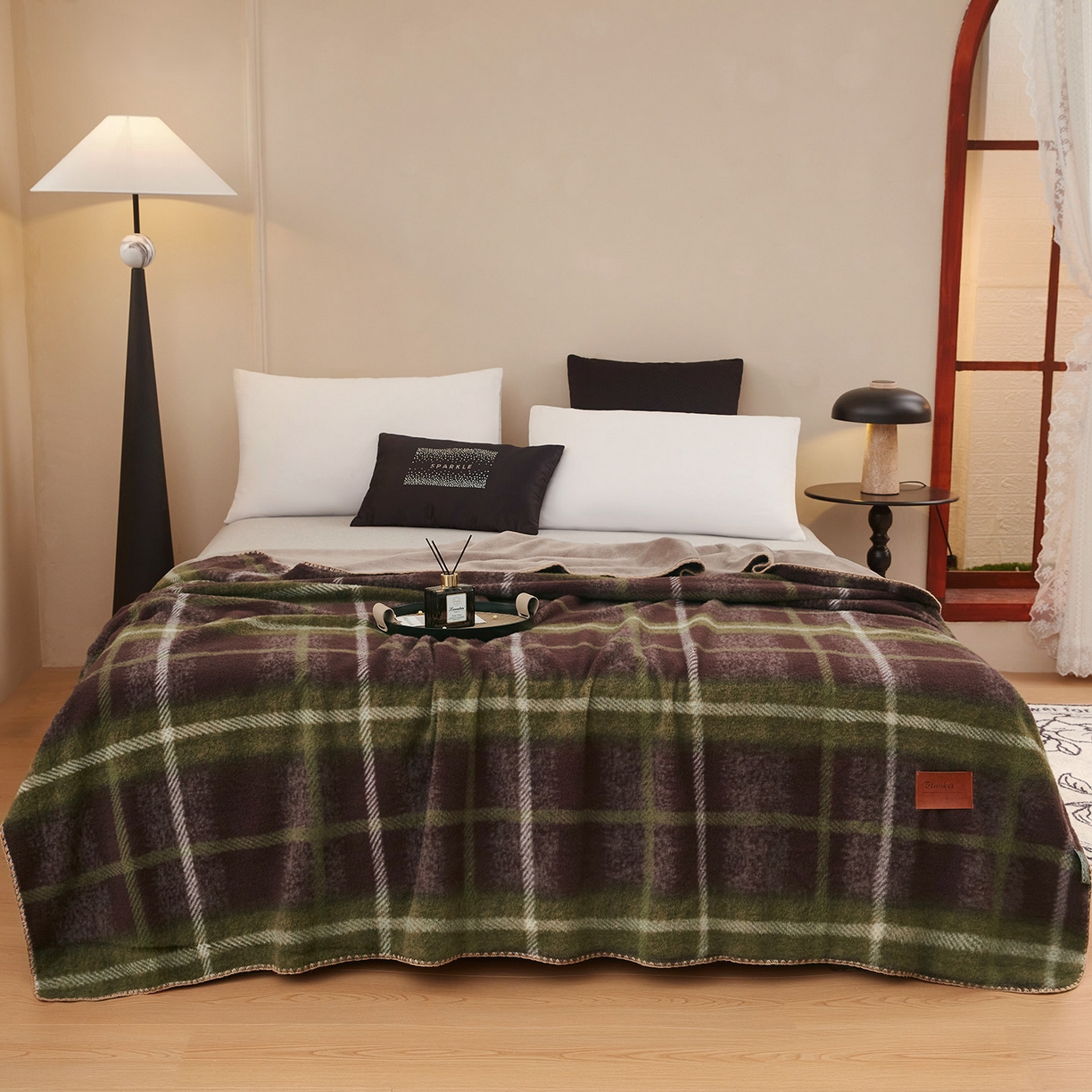 91家纺网 家纺一手货源 找家纺 肖恩毯业 2025新款仿羊绒毛毯羊驼绒绵羊绒毯 仿羊绒-安哥拉红绿