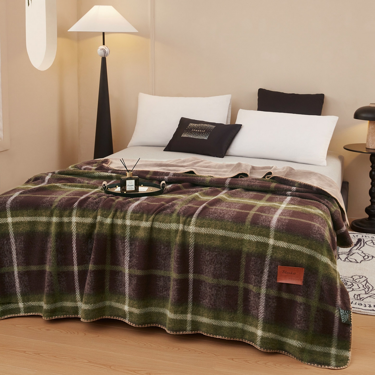 91家纺网 家纺一手货源 找家纺 肖恩毯业 2025新款仿羊绒毛毯羊驼绒绵羊绒毯 仿羊绒-安哥拉红绿