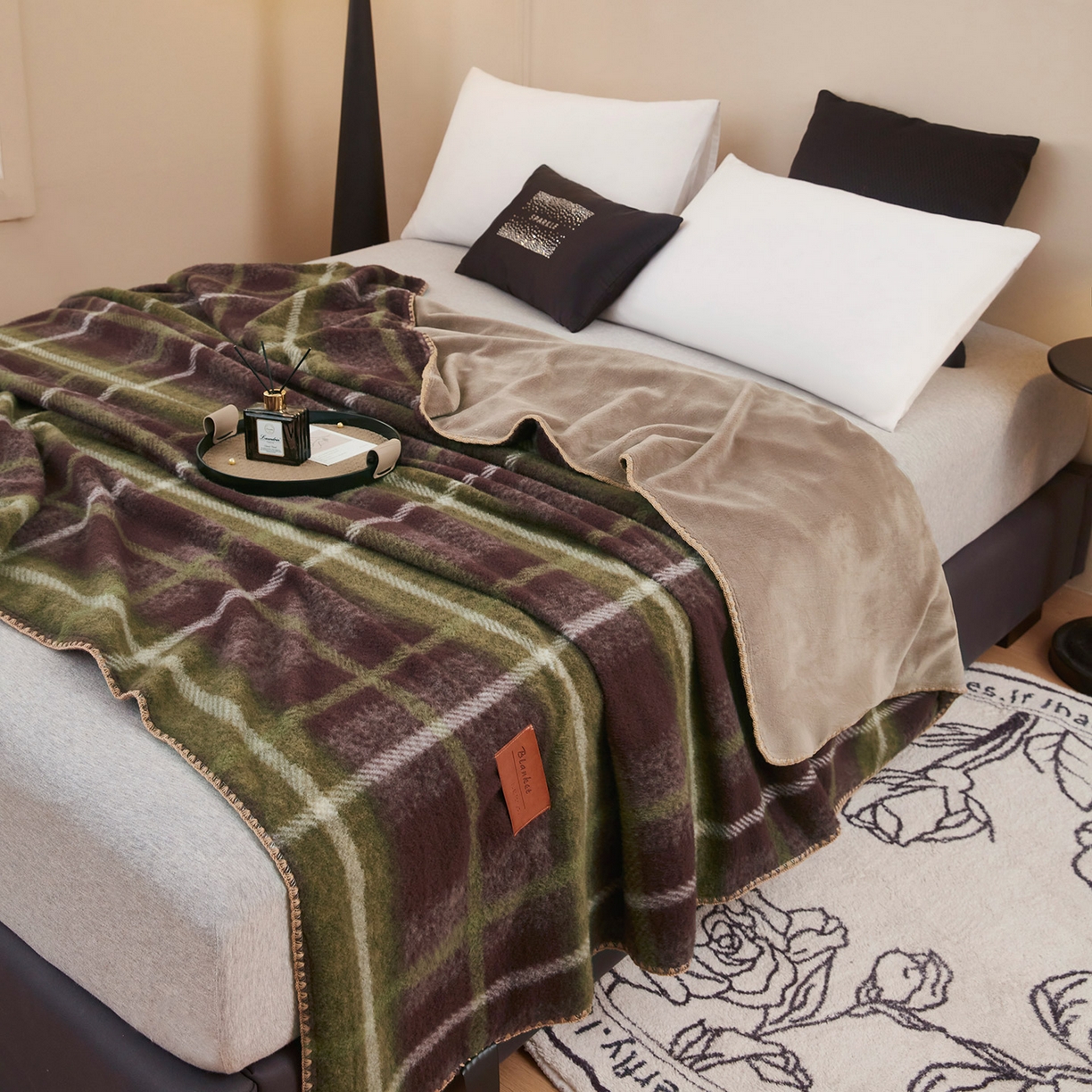 91家纺网 家纺一手货源 找家纺 肖恩毯业 2025新款仿羊绒毛毯羊驼绒绵羊绒毯 仿羊绒-安哥拉红绿