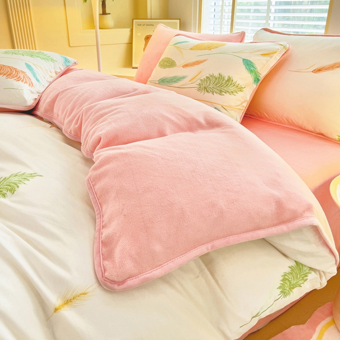 91家纺网 家纺一手货源 找家纺 琪琪阁家纺 2025新款A类全棉纯棉加牛奶绒包边款单被套四件套 麦穗飘香