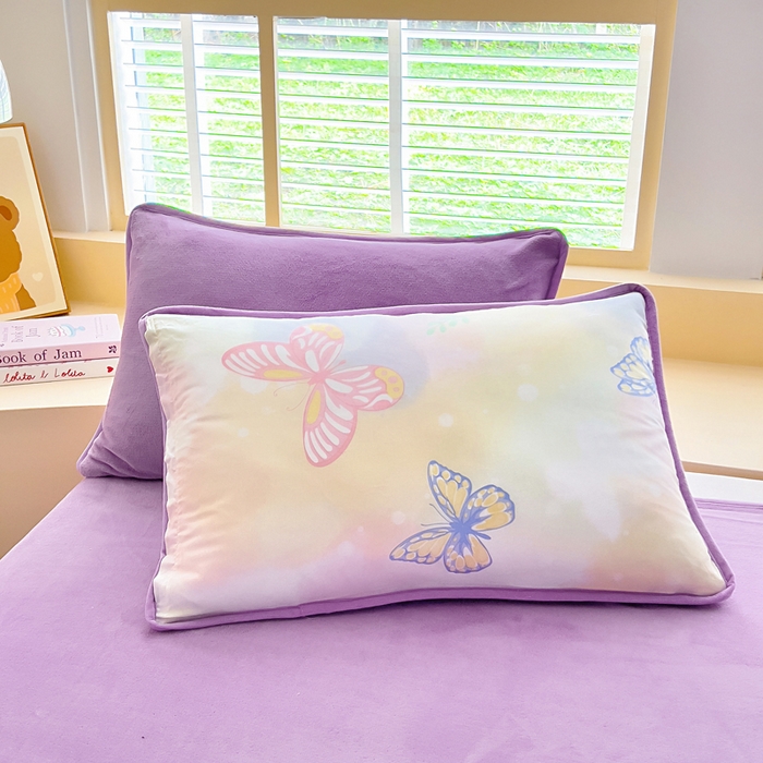 91家纺网 家纺一手货源 找家纺 琪琪阁家纺 2025新款A类全棉纯棉加牛奶绒包边款单被套四件套 梦蝶