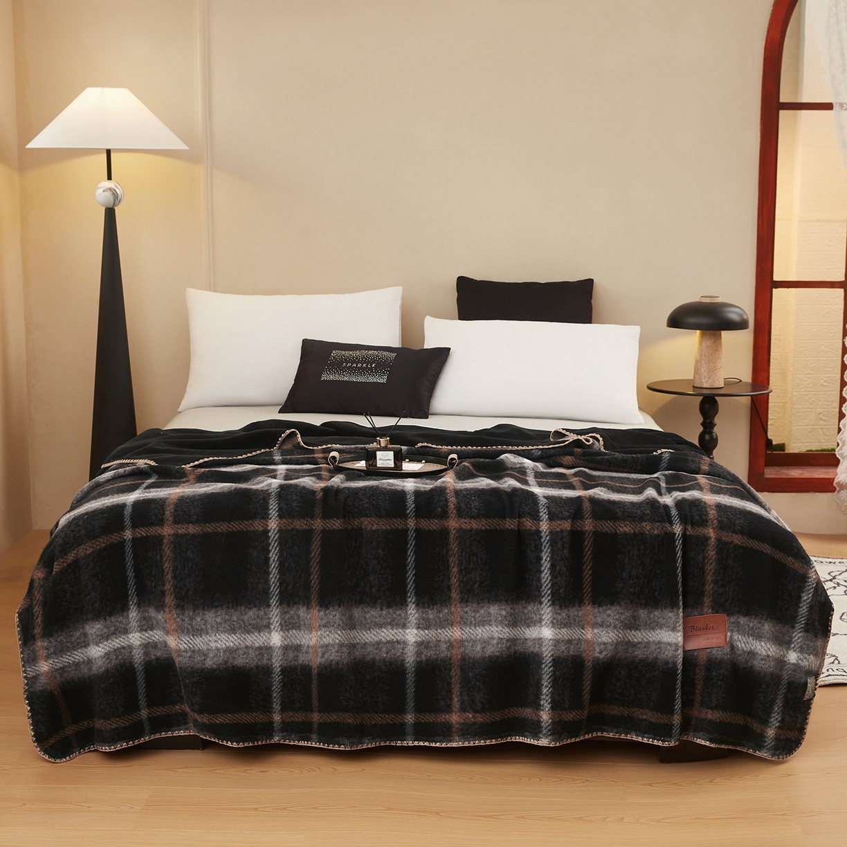 91家纺网 家纺一手货源 找家纺 肖恩毯业 2025新款仿羊绒毛毯羊驼绒绵羊绒毯 仿羊绒-宝莉黑咖