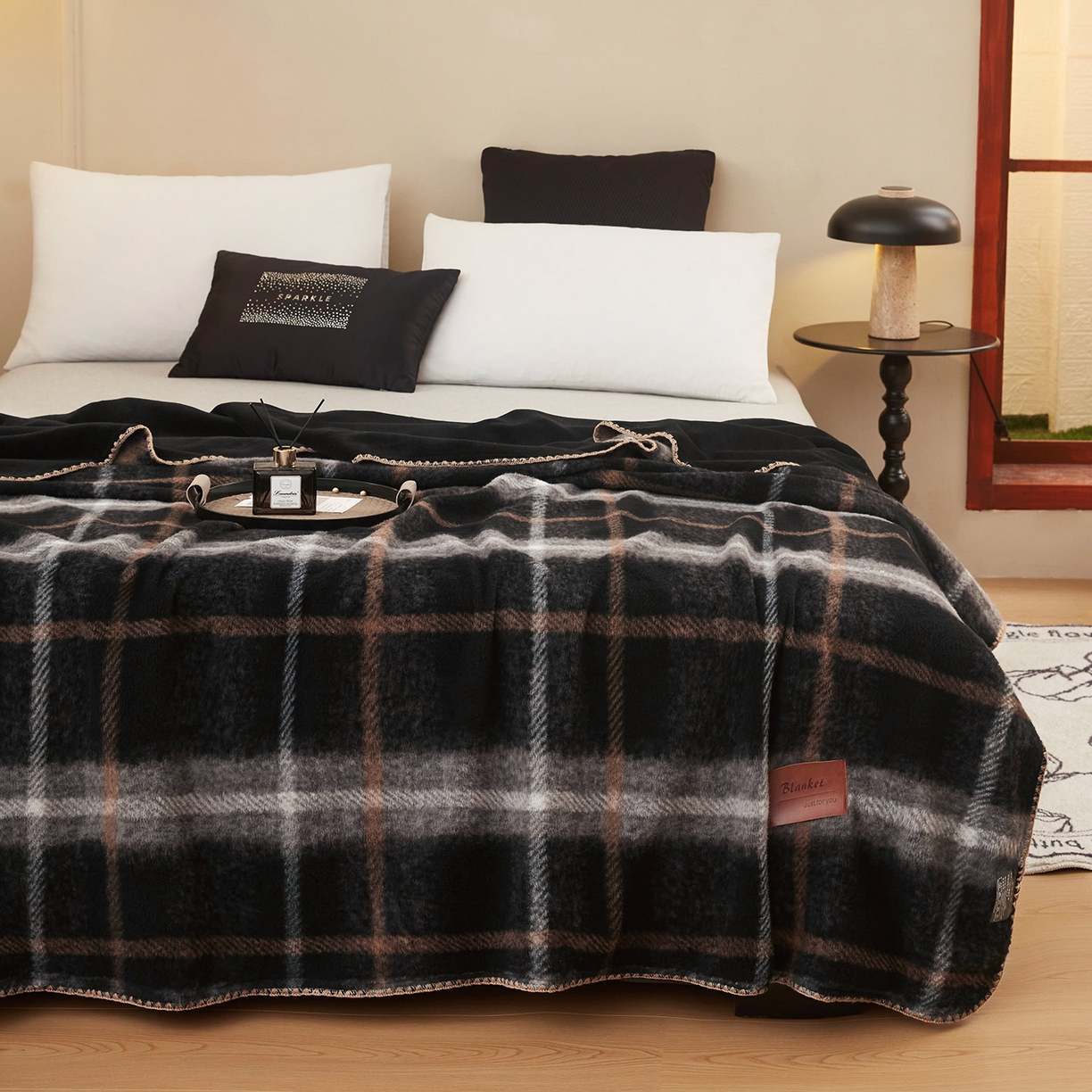 91家纺网 家纺一手货源 找家纺 肖恩毯业 2025新款仿羊绒毛毯羊驼绒绵羊绒毯 仿羊绒-宝莉黑咖