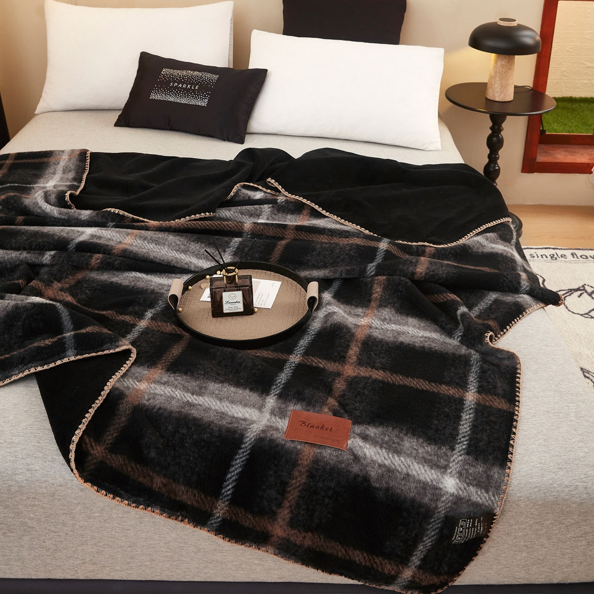 91家纺网 家纺一手货源 找家纺 肖恩毯业 2025新款仿羊绒毛毯羊驼绒绵羊绒毯 仿羊绒-宝莉黑咖