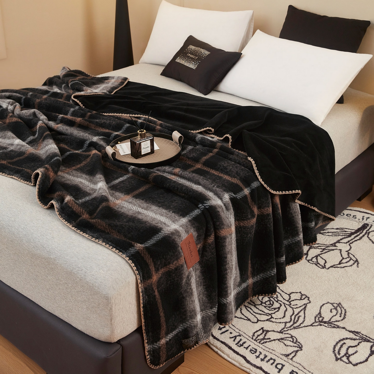 91家纺网 家纺一手货源 找家纺 肖恩毯业 2025新款仿羊绒毛毯羊驼绒绵羊绒毯 仿羊绒-宝莉黑咖
