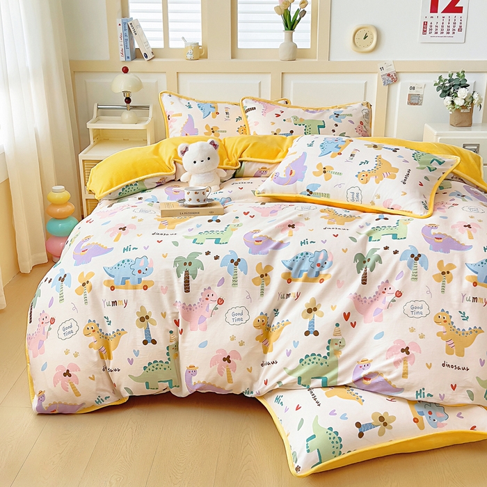 91家纺网 家纺一手货源 找家纺 琪琪阁家纺 2025新款A类全棉纯棉加牛奶绒包边款单被套四件套 奇妙之旅