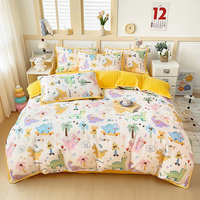 91家纺网 家纺一手货源 找家纺 琪琪阁家纺 2025新款A类全棉纯棉加牛奶绒包边款单被套四件套 奇妙之旅