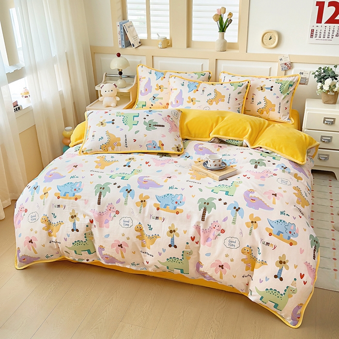 91家纺网 家纺一手货源 找家纺 琪琪阁家纺 2025新款A类全棉纯棉加牛奶绒包边款单被套四件套 奇妙之旅