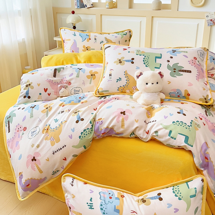 91家纺网 家纺一手货源 找家纺 琪琪阁家纺 2025新款A类全棉纯棉加牛奶绒包边款单被套四件套 奇妙之旅