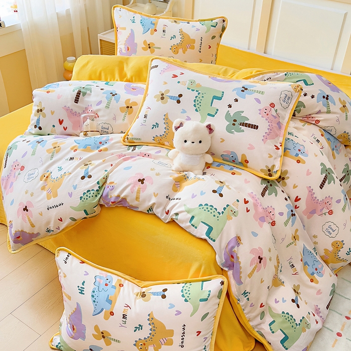 91家纺网 家纺一手货源 找家纺 琪琪阁家纺 2025新款A类全棉纯棉加牛奶绒包边款单被套四件套 奇妙之旅