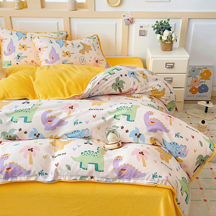 91家纺网 家纺一手货源 找家纺 琪琪阁家纺 2025新款A类全棉纯棉加牛奶绒包边款单被套四件套 奇妙之旅