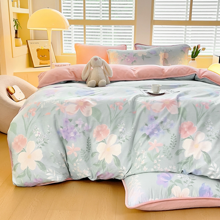 91家纺网 家纺一手货源 找家纺 琪琪阁家纺 2025新款A类全棉纯棉加牛奶绒包边款单被套四件套 清风烟雨