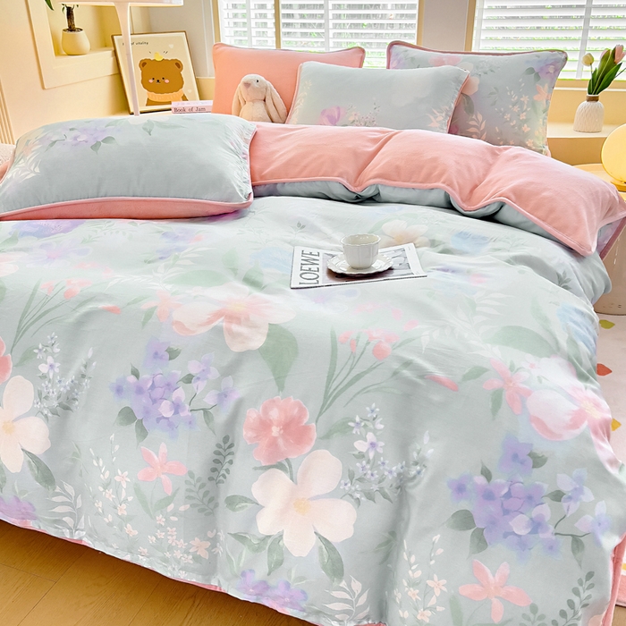 91家纺网 家纺一手货源 找家纺 琪琪阁家纺 2025新款A类全棉纯棉加牛奶绒包边款单被套四件套 清风烟雨