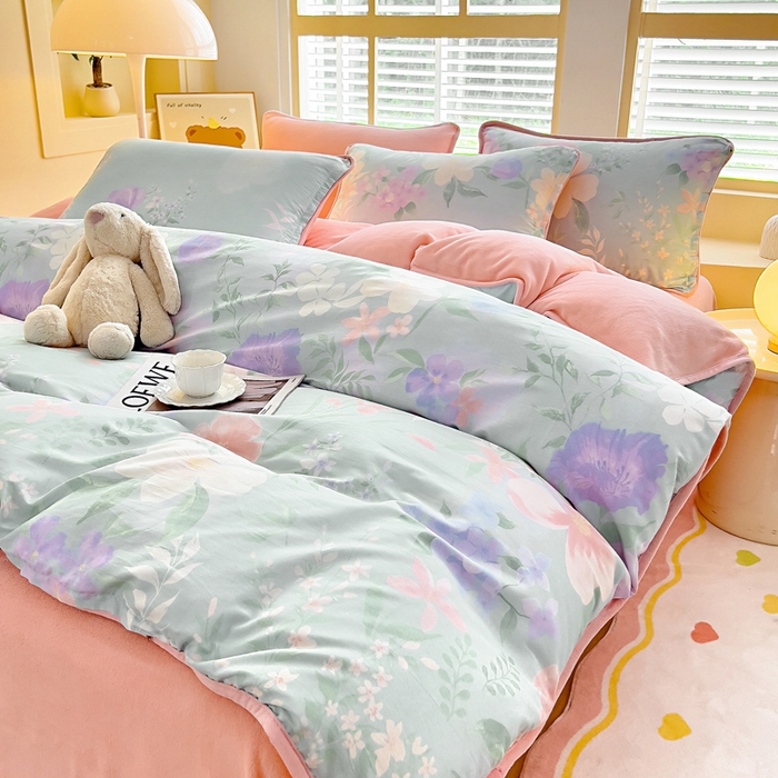 91家纺网 家纺一手货源 找家纺 琪琪阁家纺 2025新款A类全棉纯棉加牛奶绒包边款单被套四件套 清风烟雨