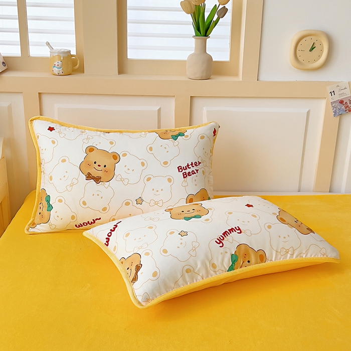 91家纺网 家纺一手货源 找家纺 琪琪阁家纺 2025新款A类全棉纯棉加牛奶绒包边款单被套四件套 瑞迪熊