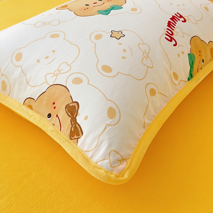 91家纺网 家纺一手货源 找家纺 琪琪阁家纺 2025新款A类全棉纯棉加牛奶绒包边款单被套四件套 瑞迪熊