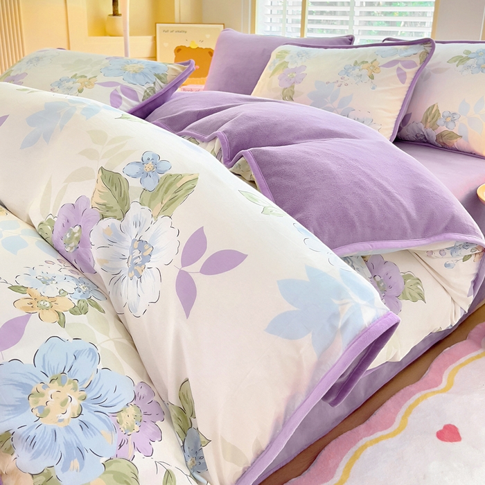 琪琪阁家纺 2025新款A类全棉纯棉加牛奶绒包边款单被套四件套 水墨嫣然