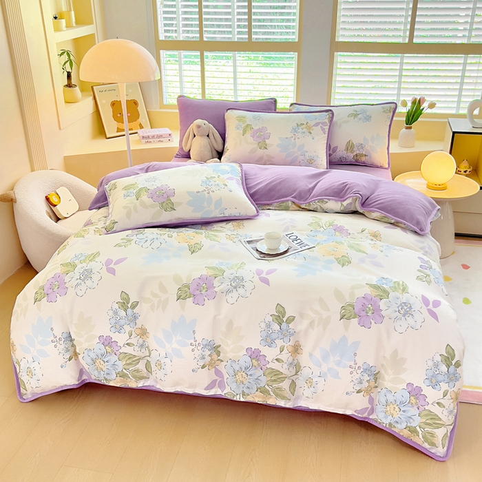 91家纺网 家纺一手货源 找家纺 琪琪阁家纺 2025新款A类全棉纯棉加牛奶绒包边款单被套四件套 水墨嫣然