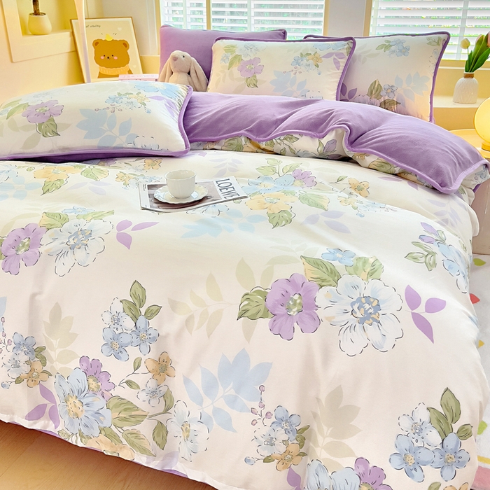 91家纺网 家纺一手货源 找家纺 琪琪阁家纺 2025新款A类全棉纯棉加牛奶绒包边款单被套四件套 水墨嫣然