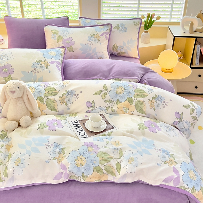 91家纺网 家纺一手货源 找家纺 琪琪阁家纺 2025新款A类全棉纯棉加牛奶绒包边款单被套四件套 水墨嫣然