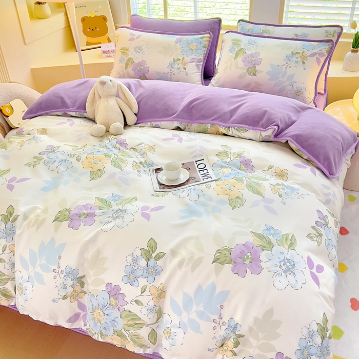 91家纺网 家纺一手货源 找家纺 琪琪阁家纺 2025新款A类全棉纯棉加牛奶绒包边款单被套四件套 水墨嫣然