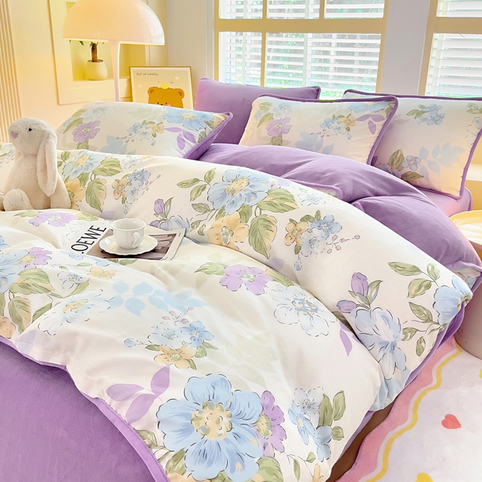 91家纺网 家纺一手货源 找家纺 琪琪阁家纺 2025新款A类全棉纯棉加牛奶绒包边款单被套四件套 水墨嫣然