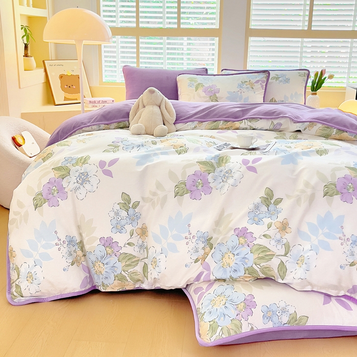 91家纺网 家纺一手货源 找家纺 琪琪阁家纺 2025新款A类全棉纯棉加牛奶绒包边款单被套四件套 水墨嫣然