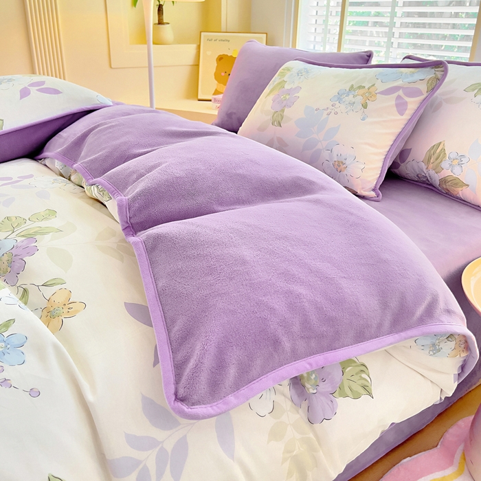 91家纺网 家纺一手货源 找家纺 琪琪阁家纺 2025新款A类全棉纯棉加牛奶绒包边款单被套四件套 水墨嫣然