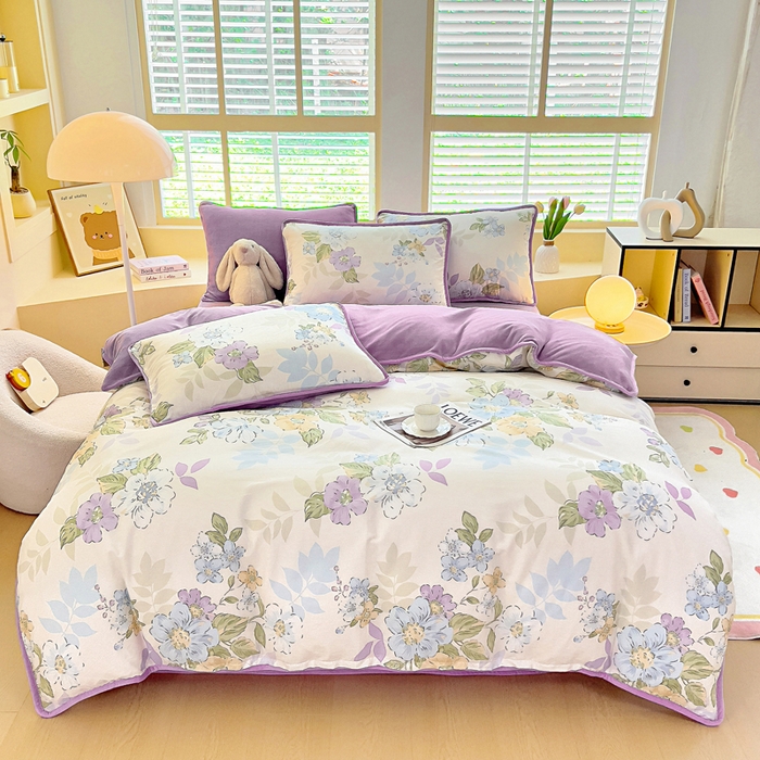 91家纺网 家纺一手货源 找家纺 琪琪阁家纺 2025新款A类全棉纯棉加牛奶绒包边款单被套四件套 水墨嫣然