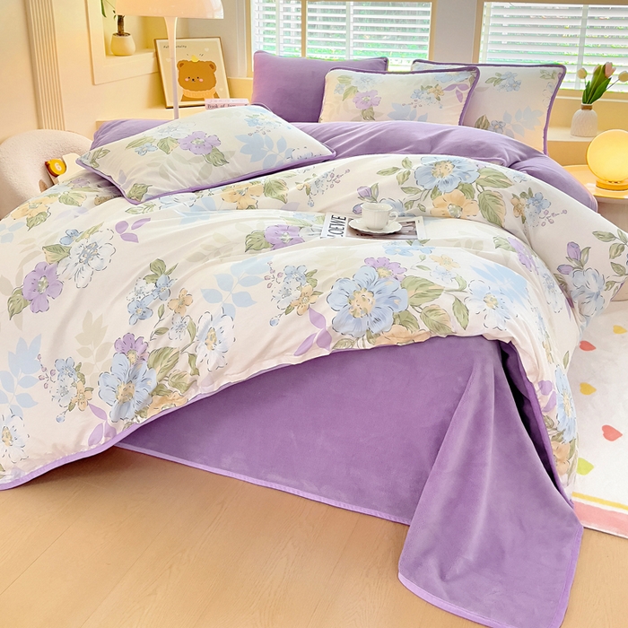 91家纺网 家纺一手货源 找家纺 琪琪阁家纺 2025新款A类全棉纯棉加牛奶绒包边款单被套四件套 水墨嫣然