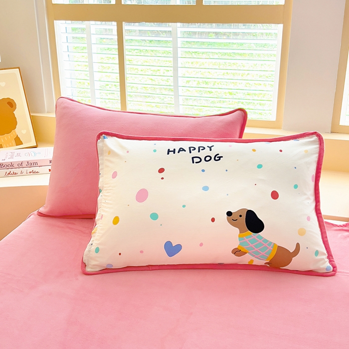 91家纺网 家纺一手货源 找家纺 琪琪阁家纺 2025新款A类全棉纯棉加牛奶绒包边款单被套四件套 汪星人