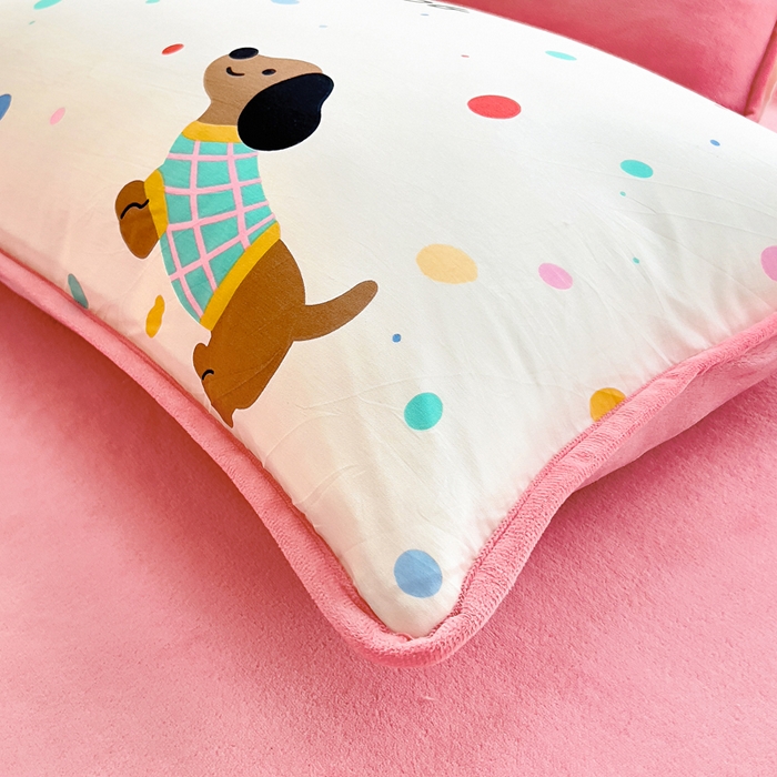 91家纺网 家纺一手货源 找家纺 琪琪阁家纺 2025新款A类全棉纯棉加牛奶绒包边款单被套四件套 汪星人