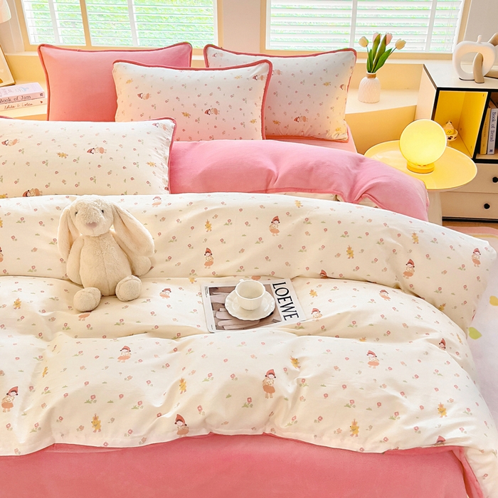 91家纺网 家纺一手货源 找家纺 琪琪阁家纺 2025新款A类全棉纯棉加牛奶绒包边款单被套四件套 小幸运