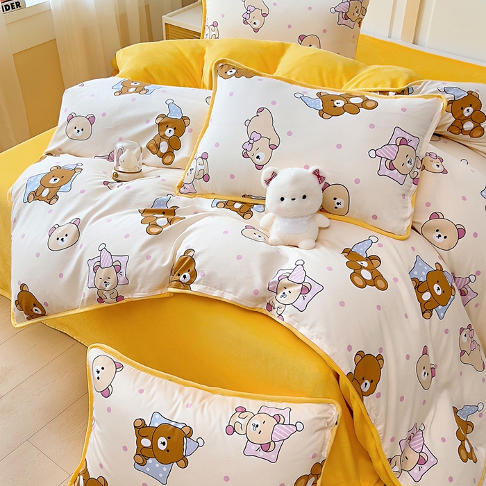 91家纺网 家纺一手货源 找家纺 琪琪阁家纺 2025新款A类全棉纯棉加牛奶绒包边款单被套四件套 枕边语