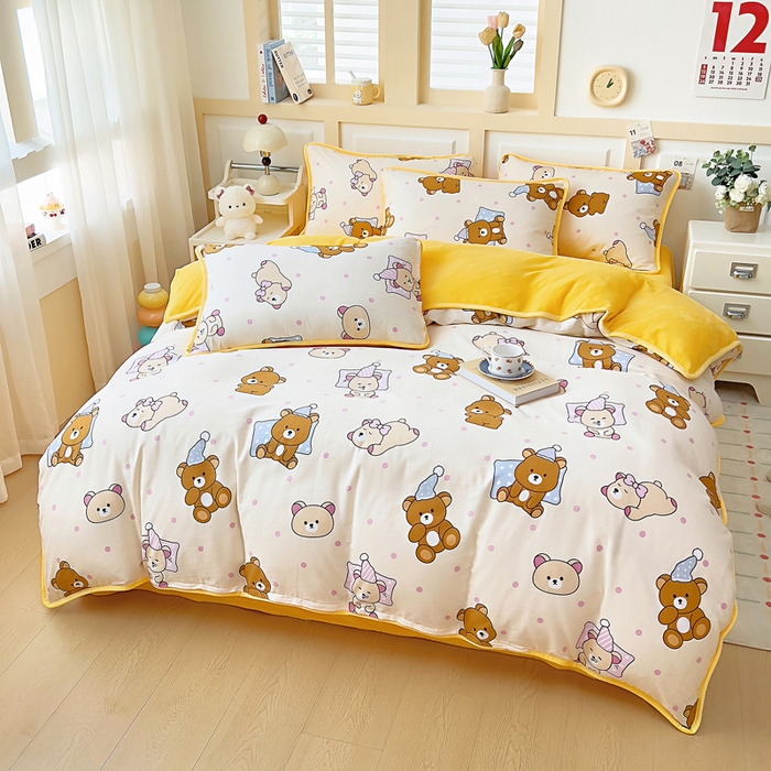 91家纺网 家纺一手货源 找家纺 琪琪阁家纺 2025新款A类全棉纯棉加牛奶绒包边款单被套四件套 枕边语