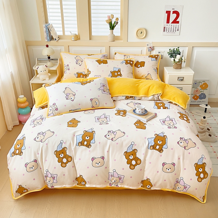 91家纺网 家纺一手货源 找家纺 琪琪阁家纺 2025新款A类全棉纯棉加牛奶绒包边款单被套四件套 枕边语