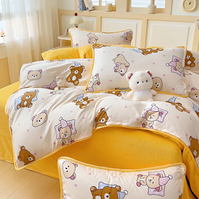 91家纺网 家纺一手货源 找家纺 琪琪阁家纺 2025新款A类全棉纯棉加牛奶绒包边款单被套四件套 枕边语