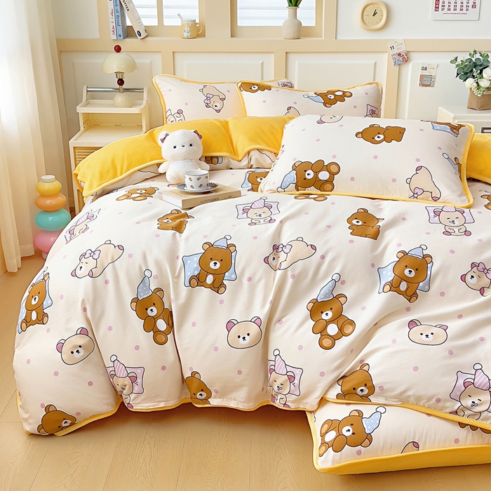 91家纺网 家纺一手货源 找家纺 琪琪阁家纺 2025新款A类全棉纯棉加牛奶绒包边款单被套四件套 枕边语