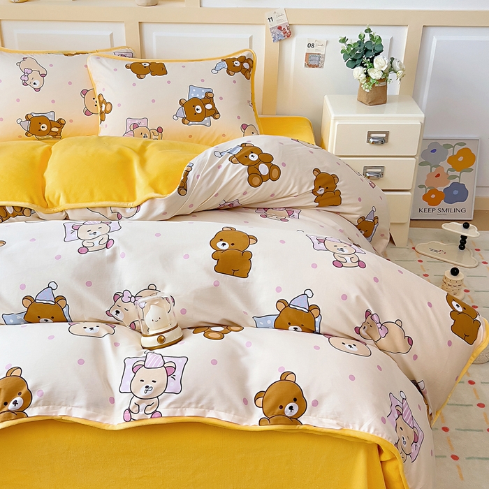 91家纺网 家纺一手货源 找家纺 琪琪阁家纺 2025新款A类全棉纯棉加牛奶绒包边款单被套四件套 枕边语