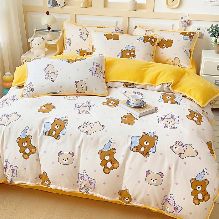 91家纺网 家纺一手货源 找家纺 琪琪阁家纺 2025新款A类全棉纯棉加牛奶绒包边款单被套四件套 枕边语