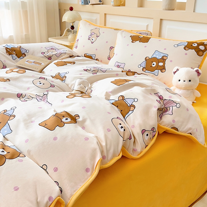 91家纺网 家纺一手货源 找家纺 琪琪阁家纺 2025新款A类全棉纯棉加牛奶绒包边款单被套四件套 枕边语