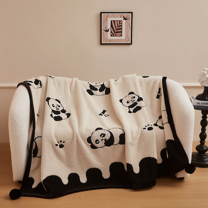 肖恩毯业 2025新款黑白阳离子熊猫绒多功能毛毯 熊猫绒-熊猫球